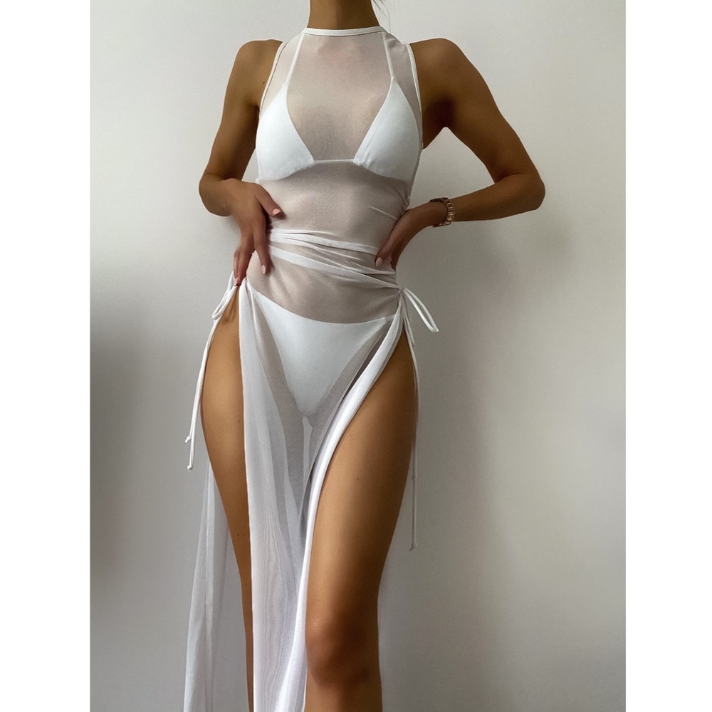 White Stretchy Mesh Coverup